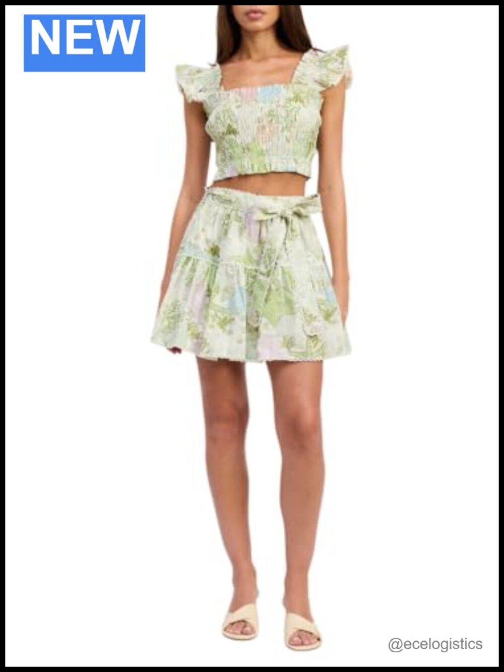 Women's Mini Skirt 100% Cotton Pull On Tie Belt Scallop Trim Lined